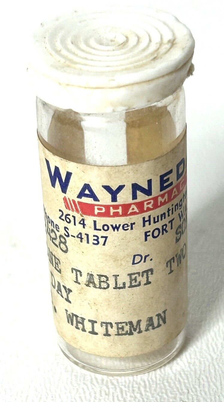 Vintage 1960s Prescription Tiny Pill Bottle Pharmacy Ft. Wayne Indiana