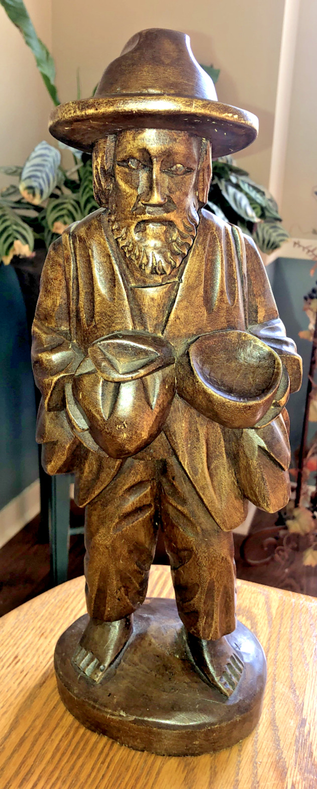 Vintage Hand Carved Wooden Figure - The Peddler - \