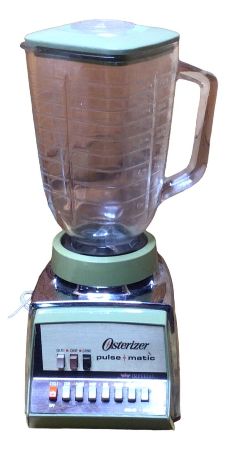 Vintage 1970's Imperial Osterizer Pulse Matic 658 Blender Avocado Green Chrome