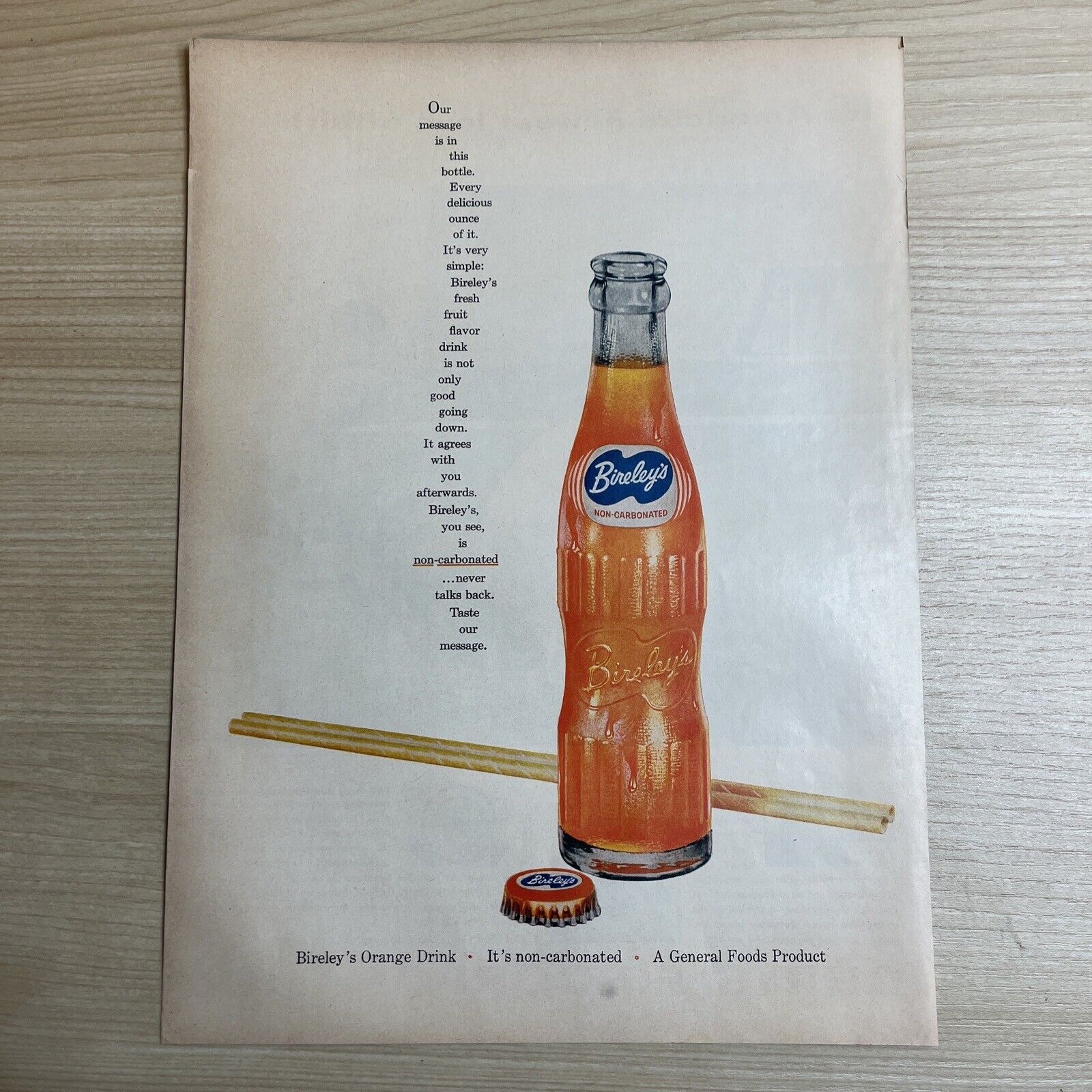 Bireley's Orange Drink Glass Bottle 1955 Vintage Print Ad Life Magazine