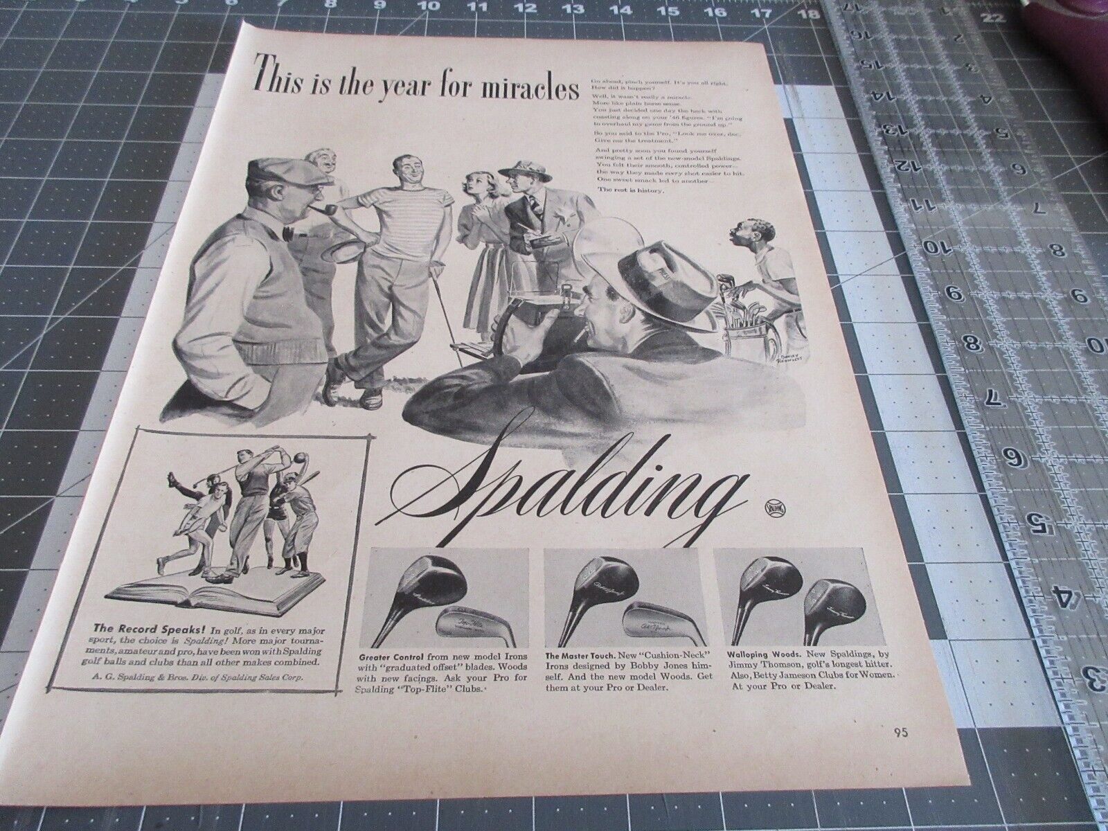 1947 Spalding Golf Clubs, Year for Miracles Vintage Print Ad