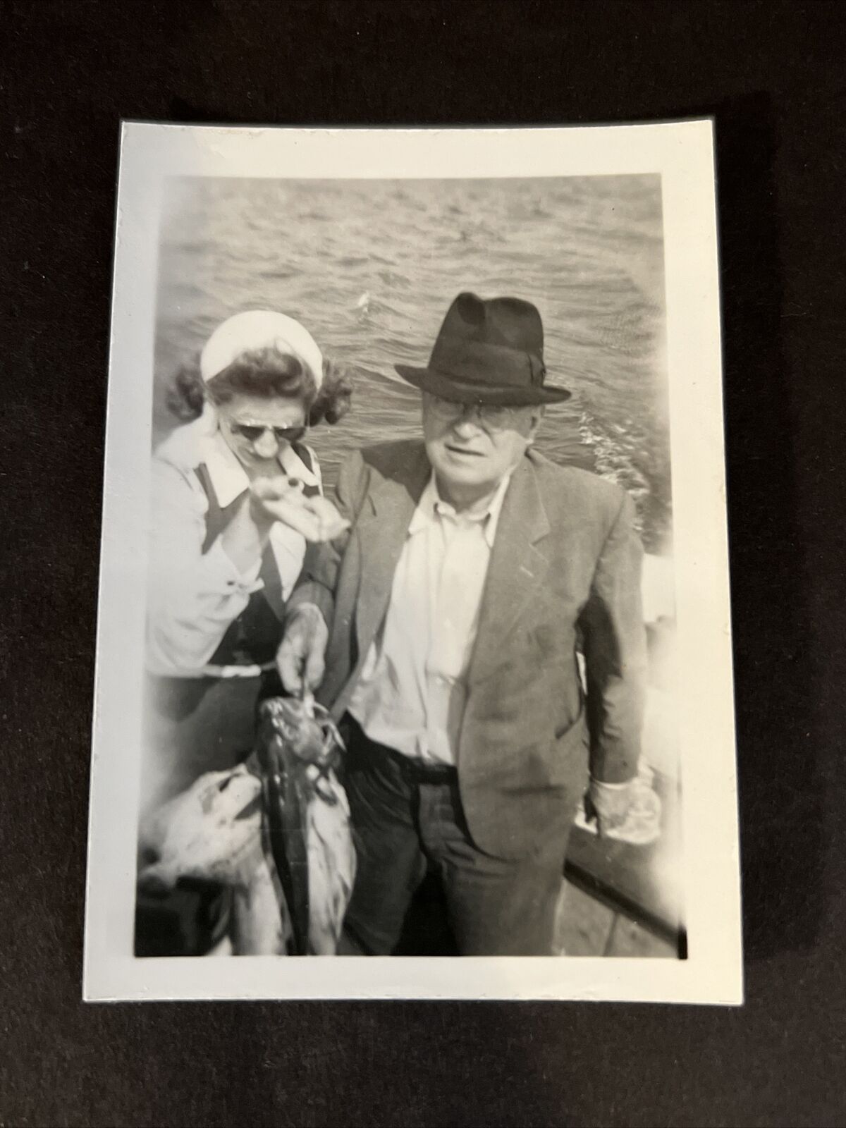 1940's Original B&W Photograph Of Couple Fishing