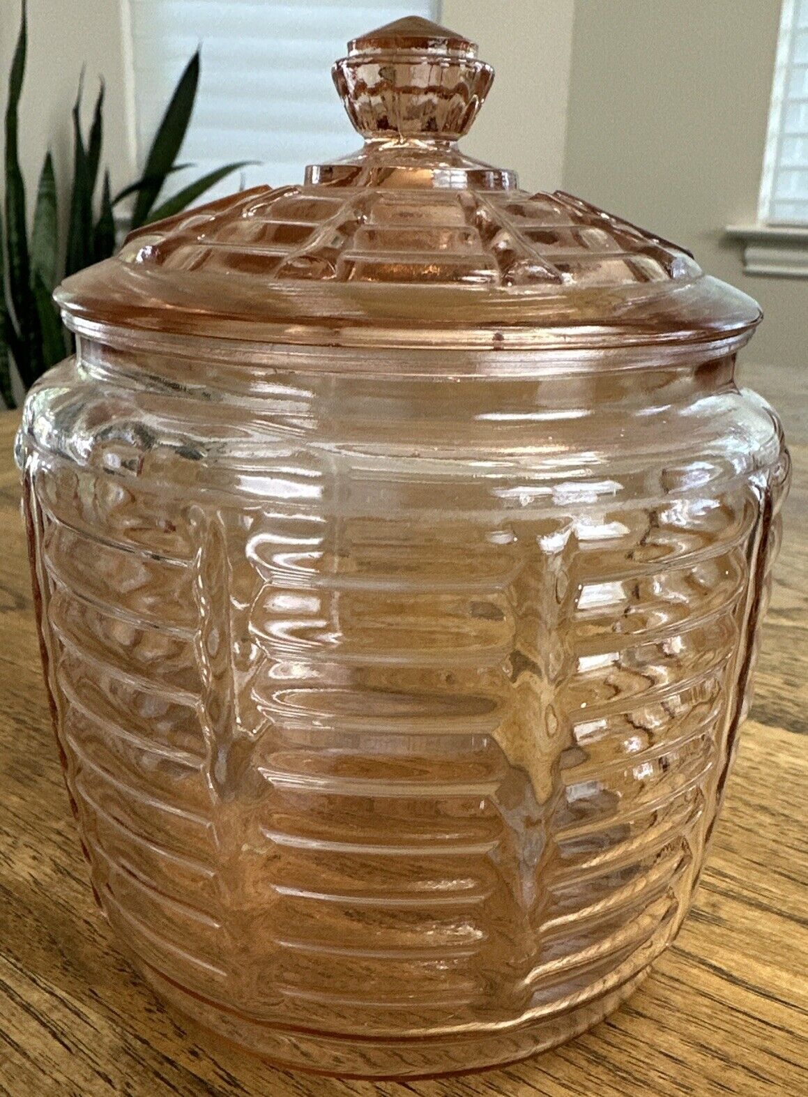 Vintage Pink Depression Glass Beehive Biscuit Jar