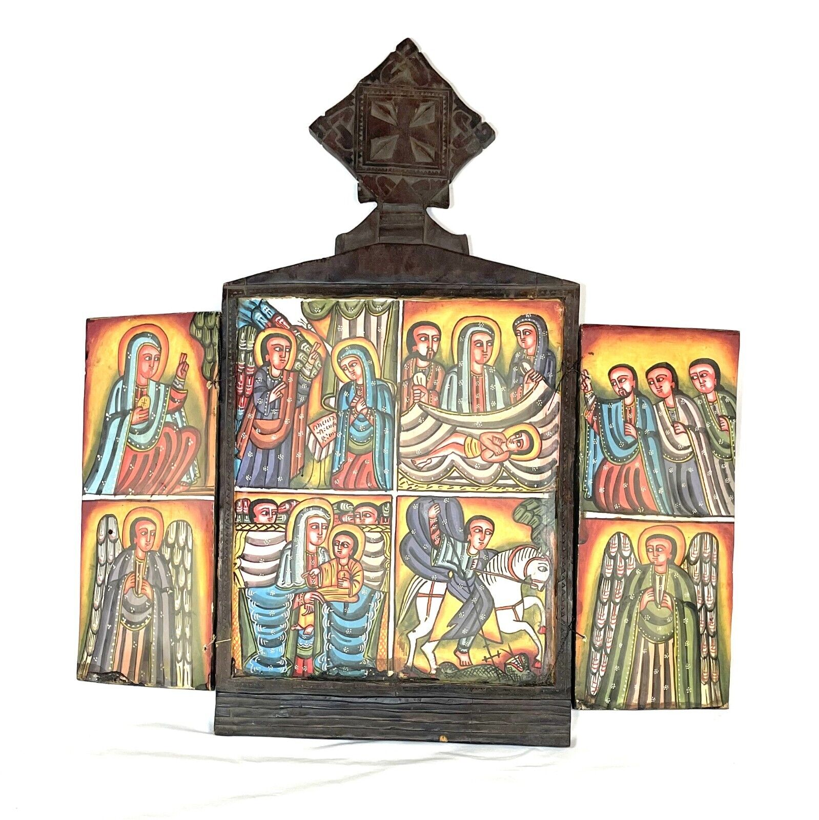 Ethiopia Coptic Christian icon with 8 image. Large Ethiopian Icon. Christian art