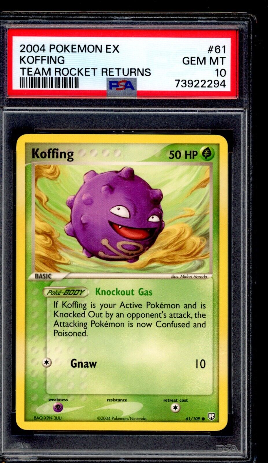 PSA 10 Koffing 2004 Pokemon Card 61/109 Team Rocket Returns