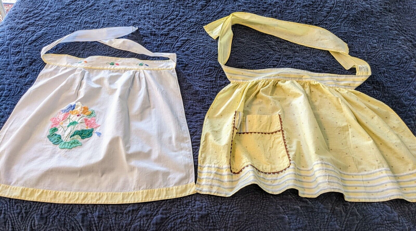 VTG Half Aprons, Set Of Two, White Floral, Yellow  Cottagecore Spring Fabric 