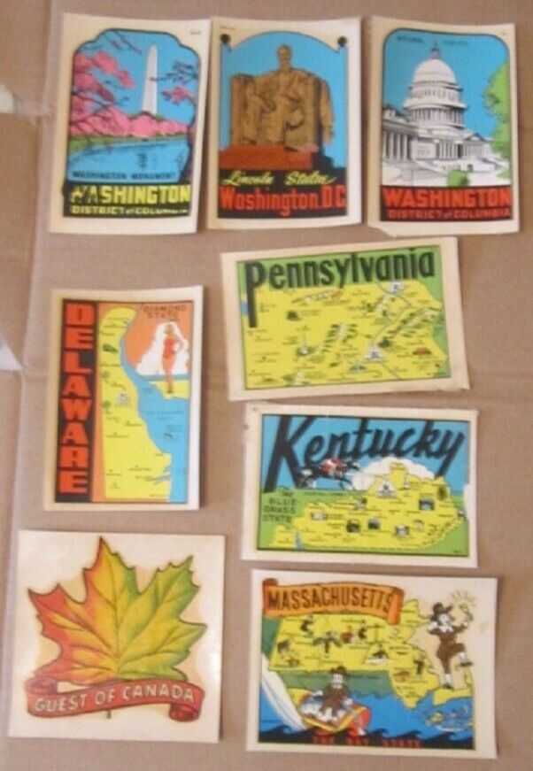 LOT of EIGHT - VINTAGE Tourist Water Transfer  DECALS   Pre-Owned