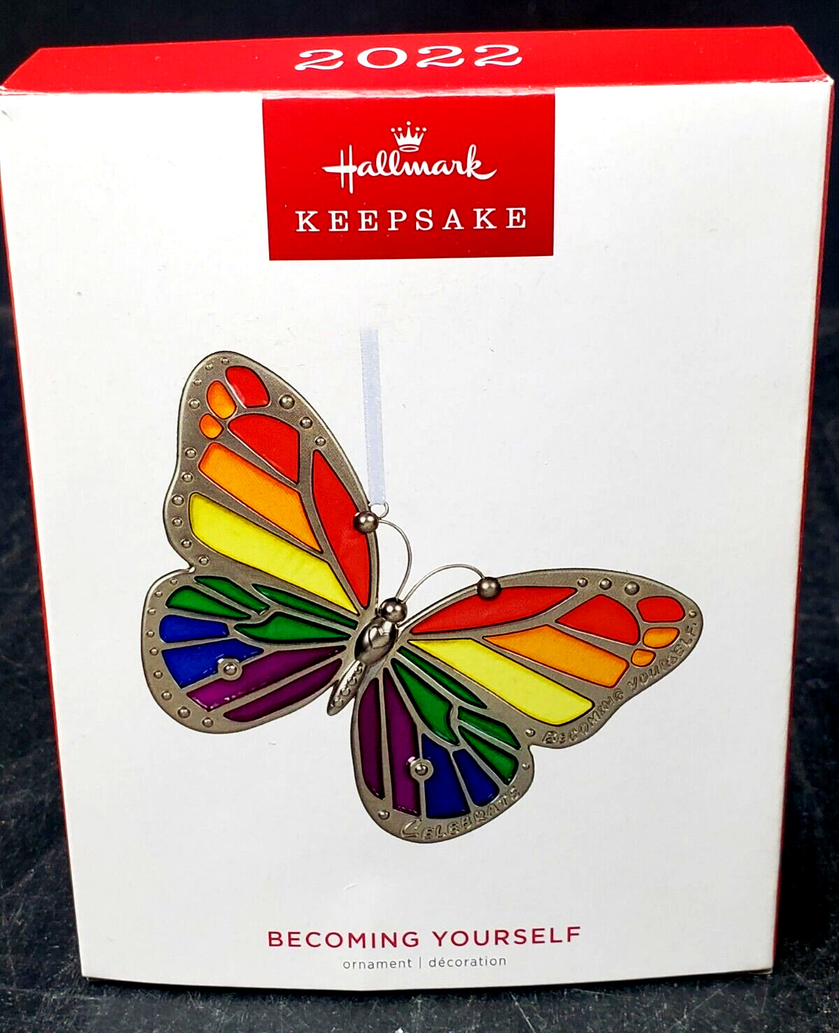 Hallmark 2022 Becoming Yourself Metal Ornament Rainbow Butterfly Pride