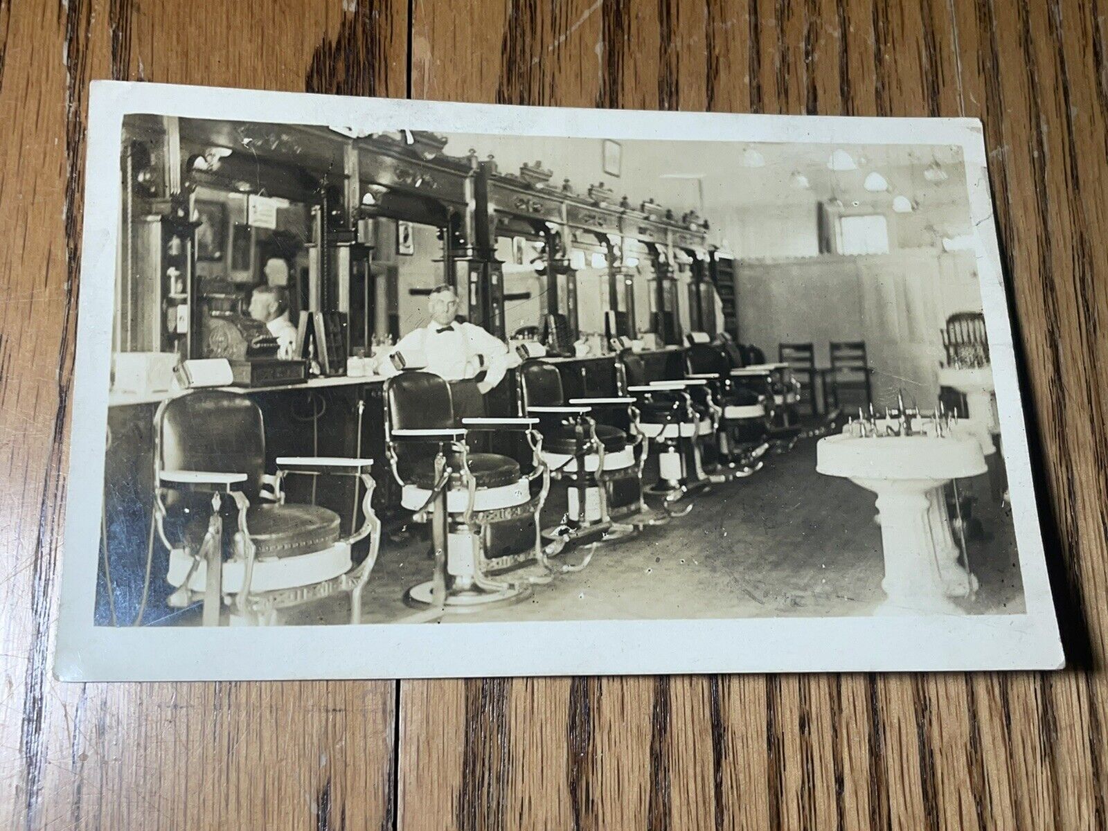 1912 Vintage RPPC Postcard Barber Shop Steubenville Ohio Letter￼ Chair Sink