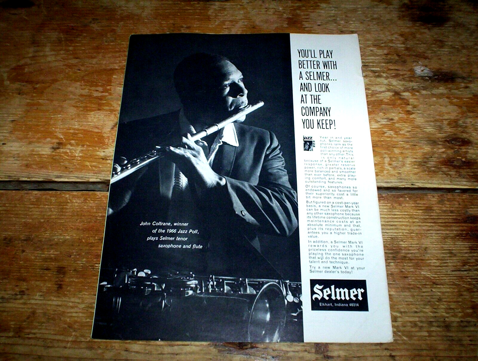JOHN COLTRANE ( SELMER ) ORIG 1966 U.S. Vintage Jazz magazine PROMO Ad NM-
