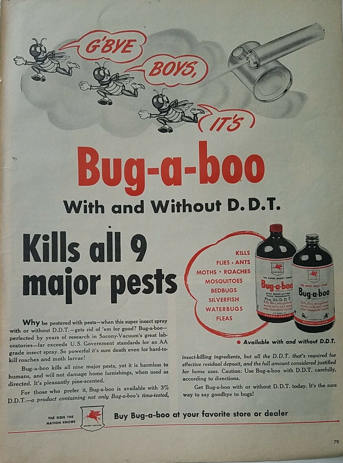 1946 Bugaboo insecticide without DDTZ kills major pests vintage bug ad