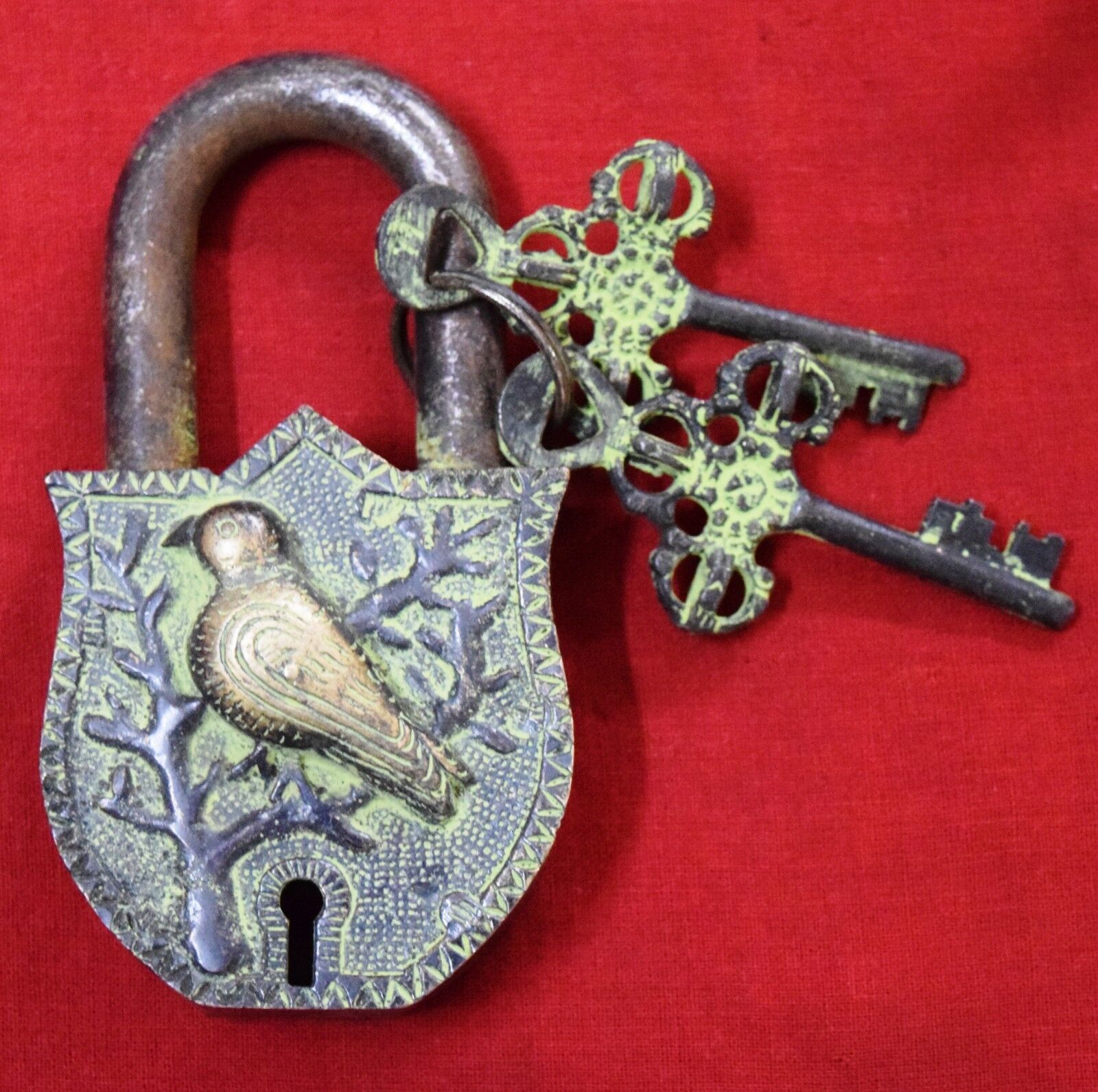 Parrot Pattern Padlock Brass Vintage Style Handmade Safety Door Lock Home Dec BM