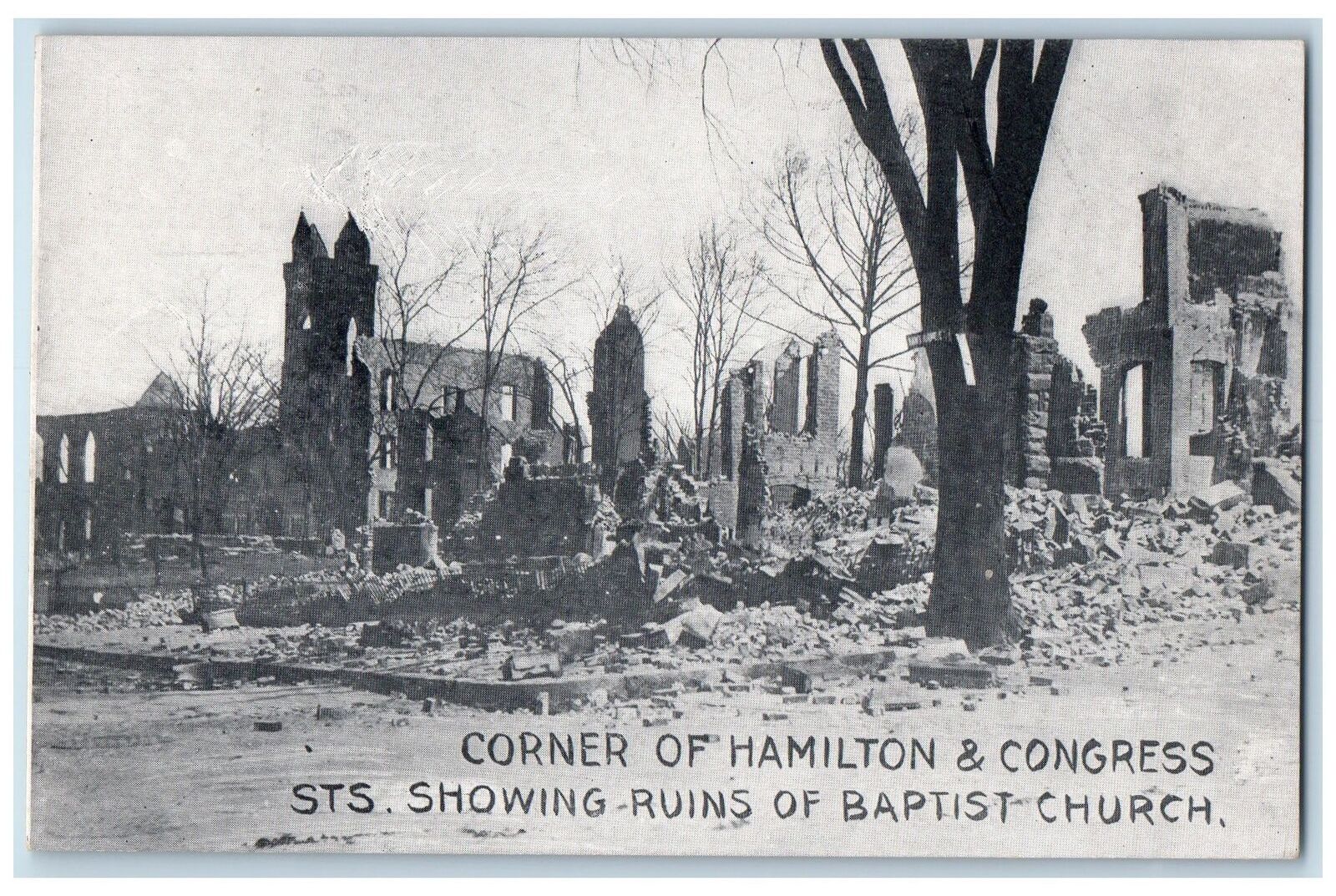 c1940s Corner Of Hamilton & Congress Street Ruins Of Church Chelsea MA Postcard