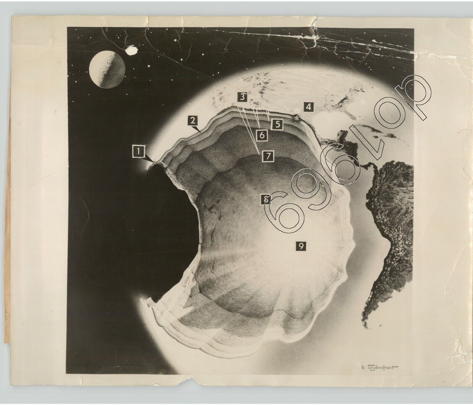 Scientific Educational Drawing Of EARTH LAYERS & Core, Vintage 1947 Press Photo