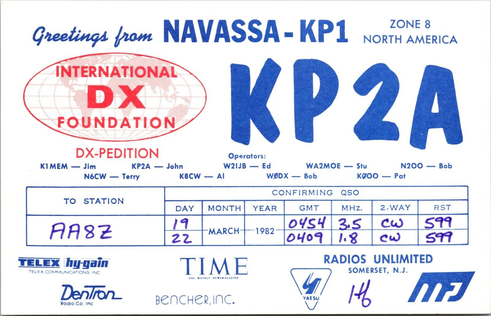 Vtg Ham Radio CB Amateur QSL QSO Card Postcard NAVASSA ISLAND KP2A 1982
