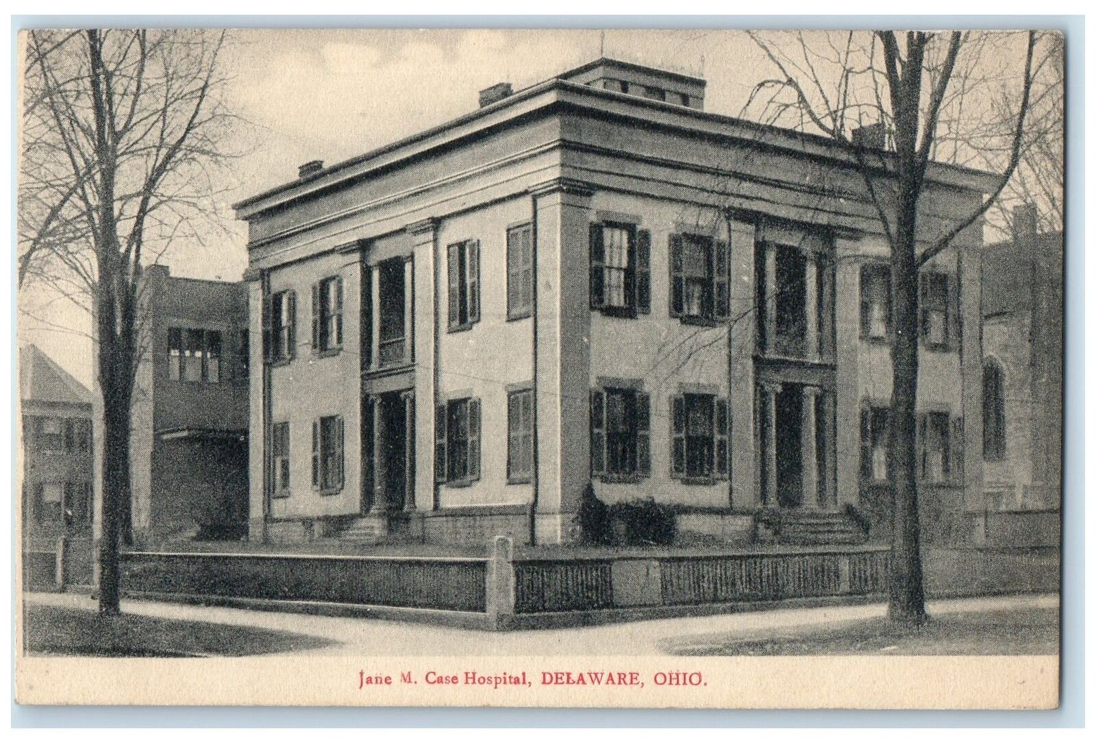 c1920 Jane M. Case Hospital Building Pathways Entrance Delaware Ohio OH Postcard