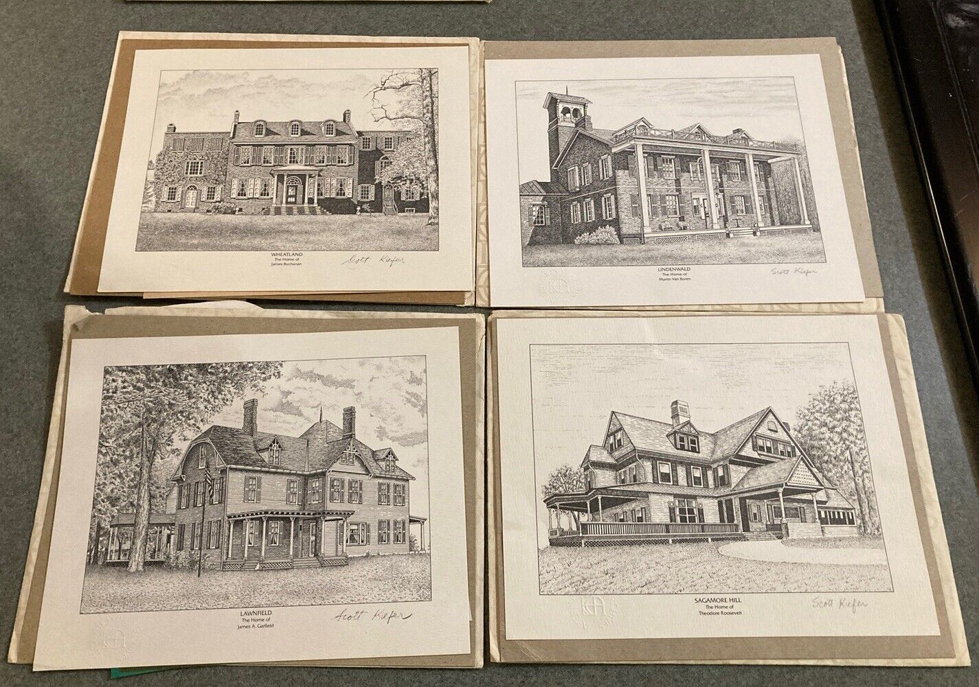 President’s Homes Lithographs by Scott Kiefer Set Of 4 Roosevelt Garfield Van Bu