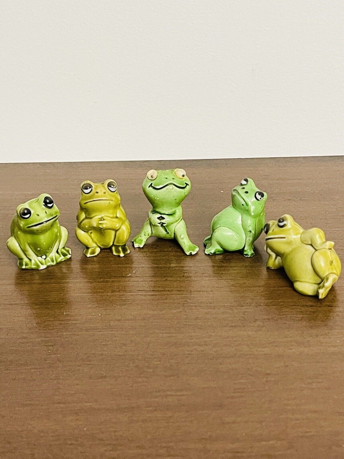 Vintage Green Frog Ceramic/PVC Lot of 5 Figurines 