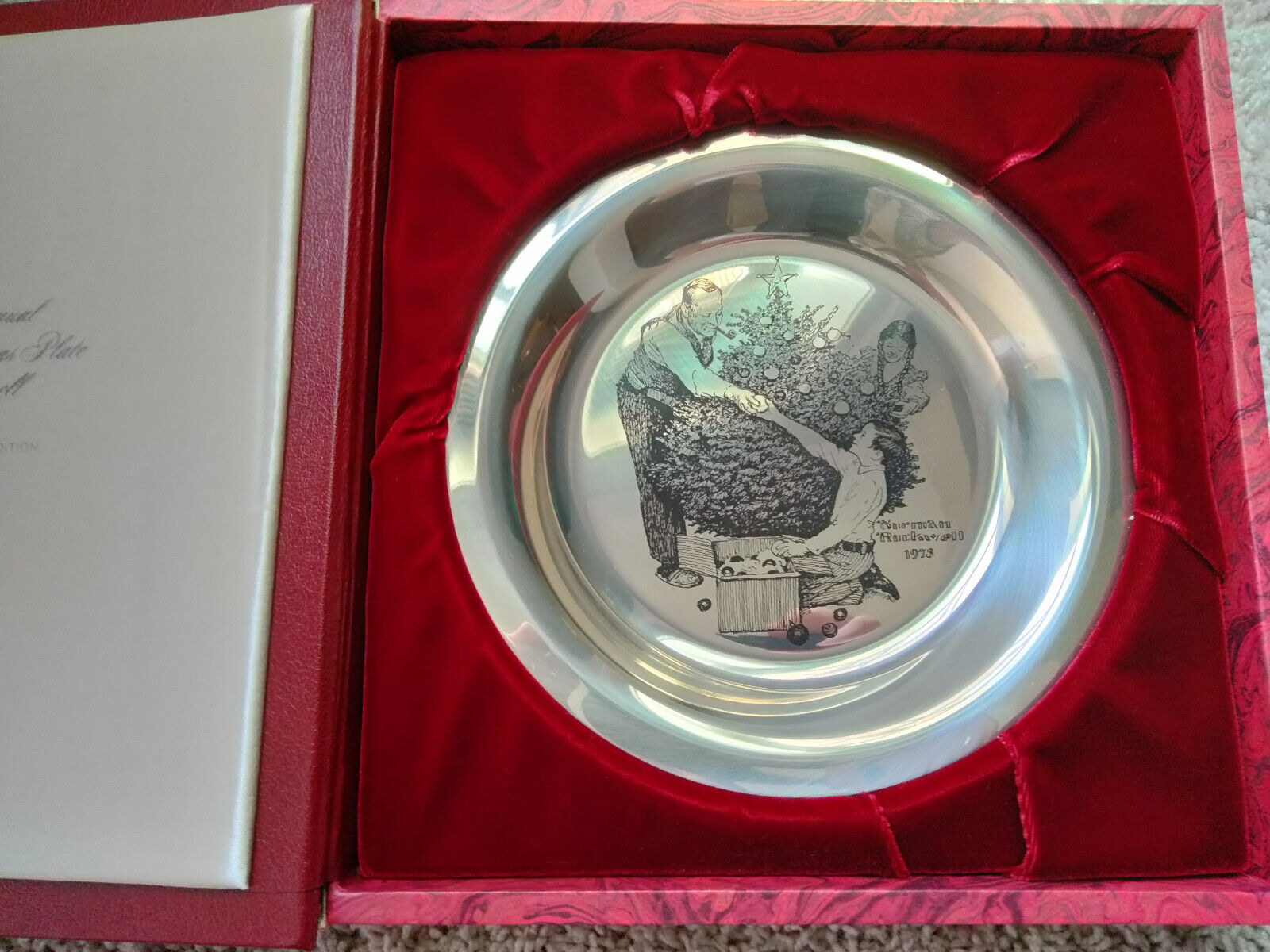 Norman Rockwell Sterling Silver Christmas Plate- Trimming the Tree Franklin Mint
