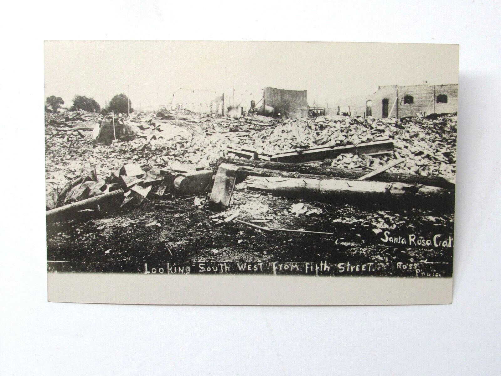 Santa Rosa CA April 1906 Earthquake Postcard Looking West from 5th Street