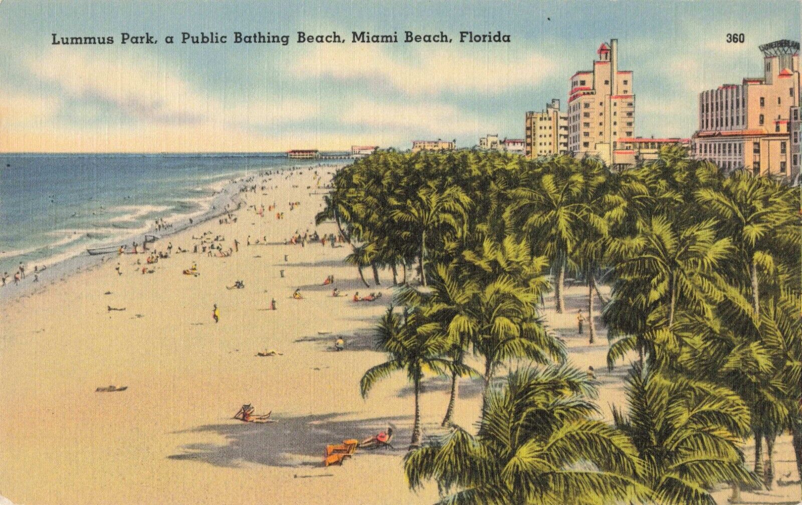 Miami Beach FL Florida, Lummus Park Public Bathing Beach, Vintage Postcard