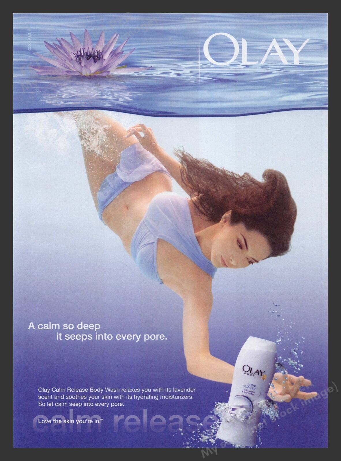 Olay 2000s Print Advertisement 2007 Body Wash Model Underwater Lavender