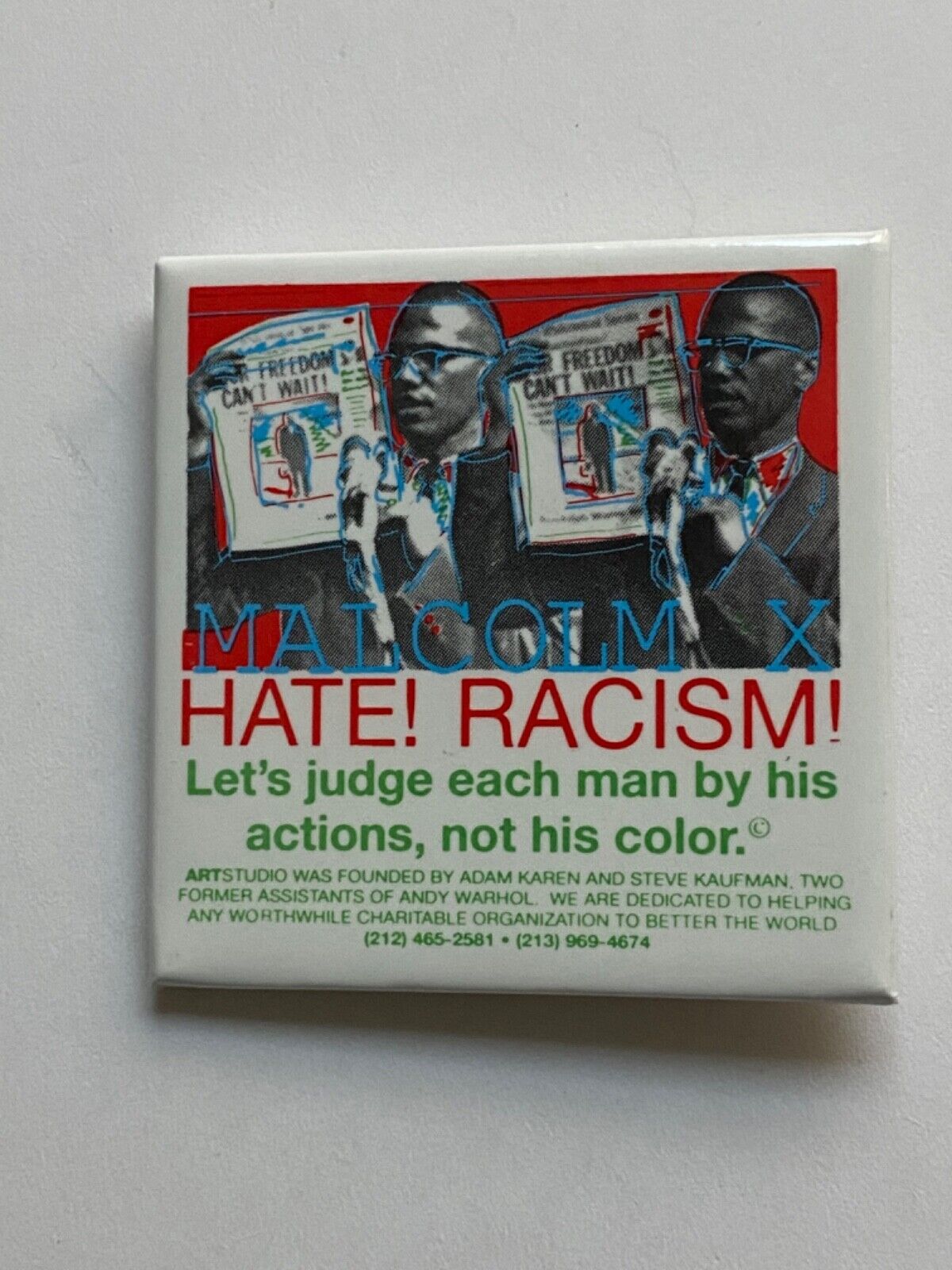Malcom X Hate Racism Let’s Judge Each Man By His Actions civil rights pin