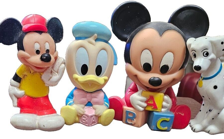 Vintage Lot (4) Disney Rubber Toys 2 Mickey Donald Dalmation