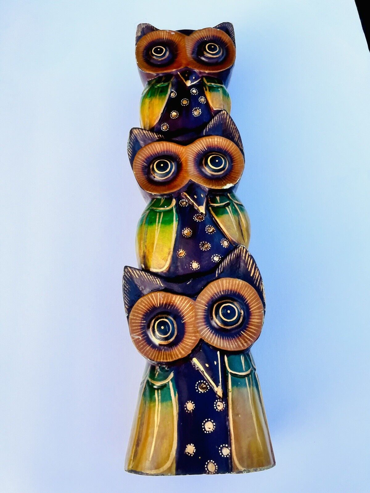 Large Wood Owl Carved Tiki Style Sculpture 18”
