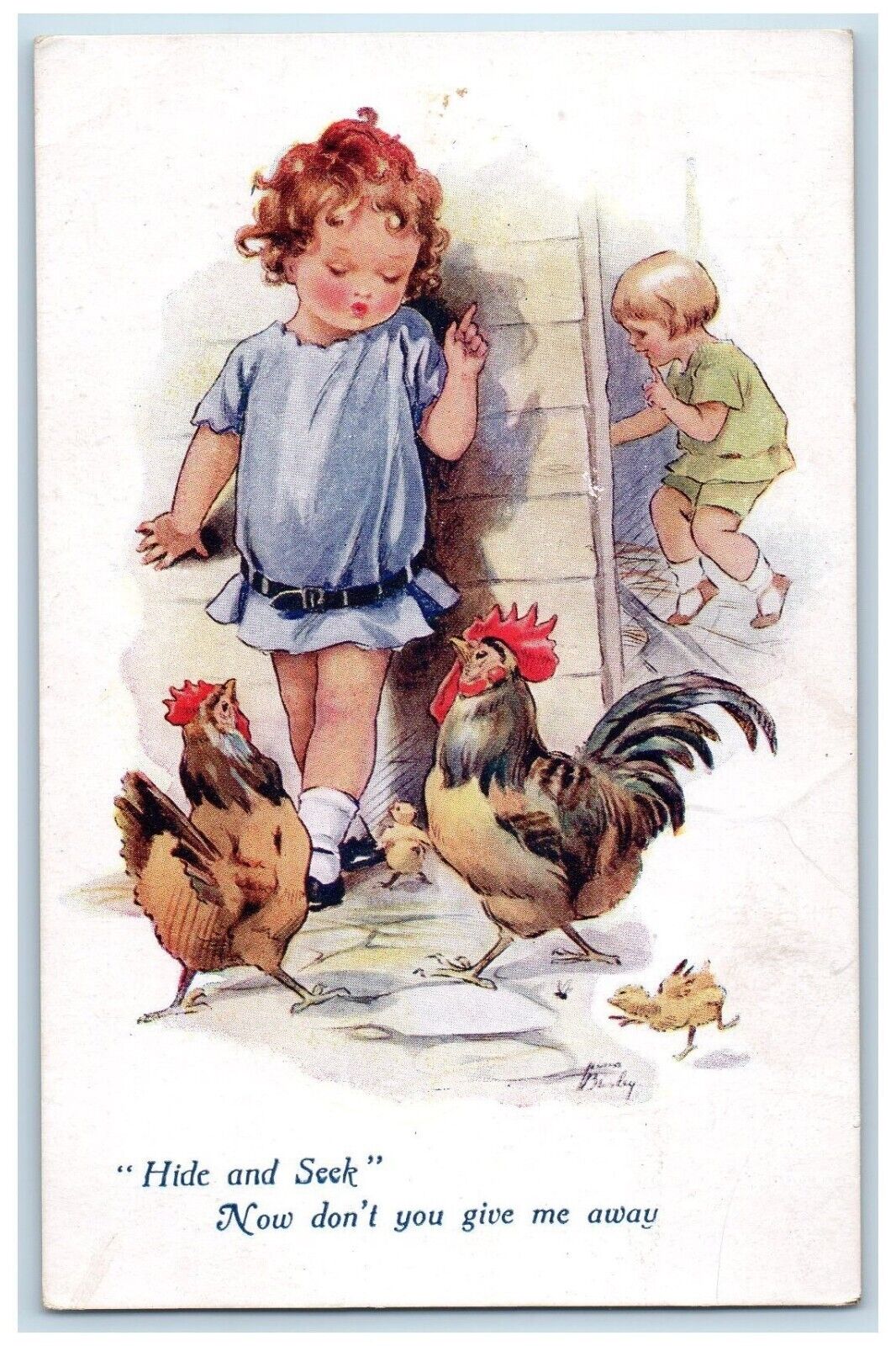 1918 Children Playing Hide And Seek Chicken Hen Chicks Posted Antique Postcard