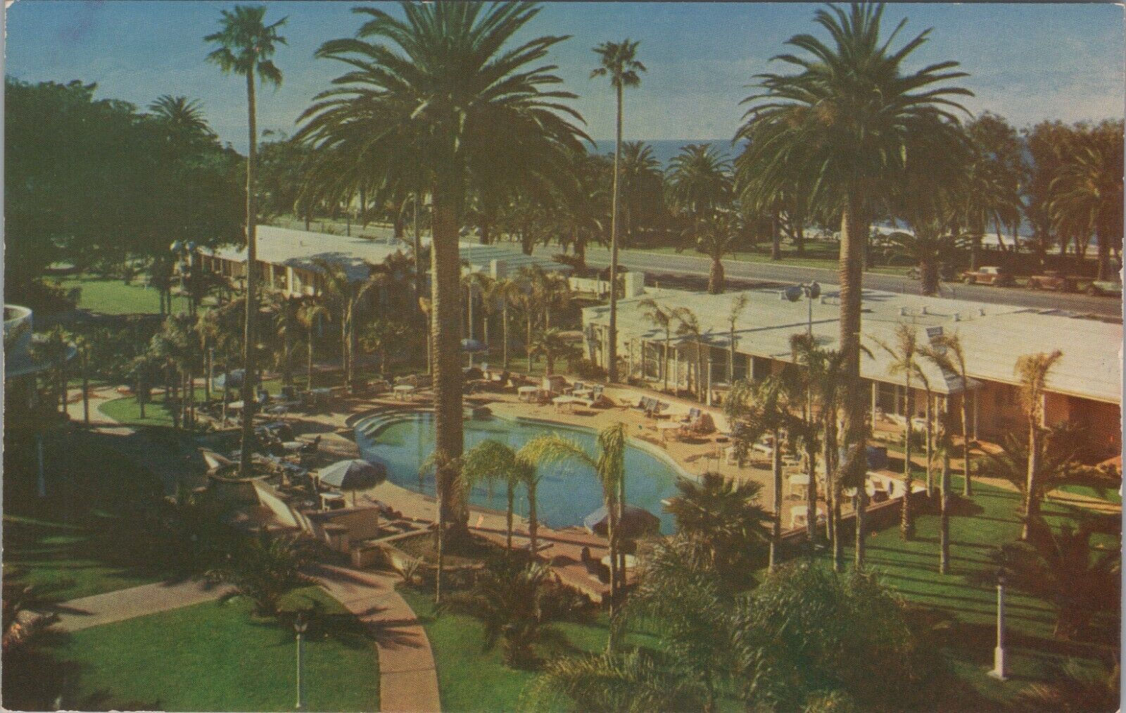 Hotel Miramar Santa Monica CA Turquoise Pool Trop Garden Aerial postcard G857