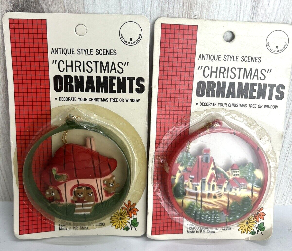 NOS Vintage Travco 1986 Christmas Ornaments Bears, Mushroom, Mountain Castle