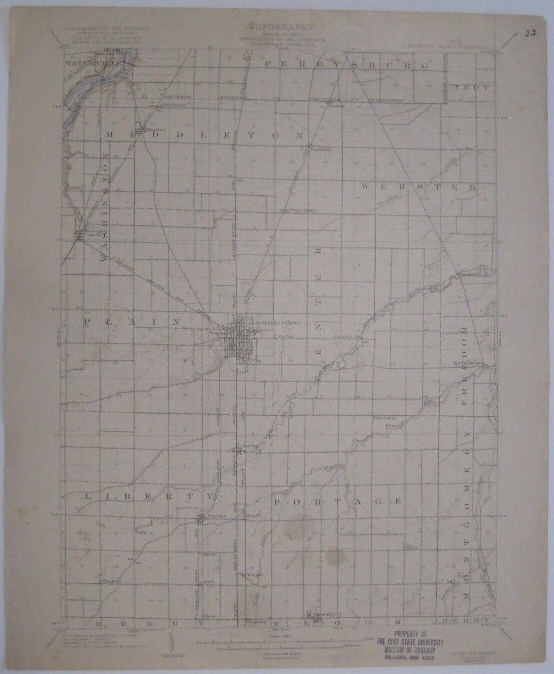 Original 1903 USGS Topo Map BOWLING GREEN Wood County Ohio Electric Railroads