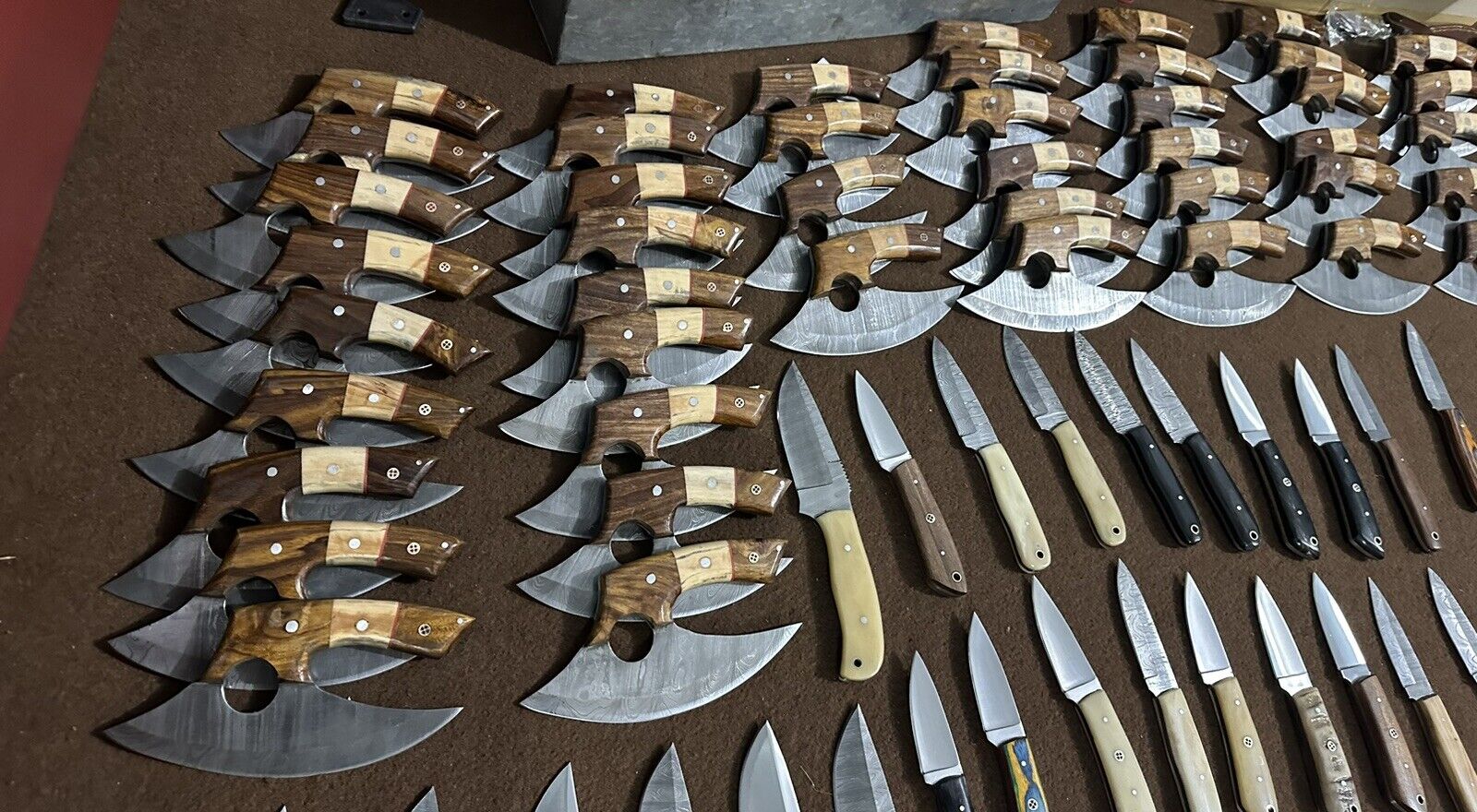 MIX LOT OF 50 CUSTOM HANDMADE DAMASCUS STEEL HUNTING ULUS RAZOR  KNIVES