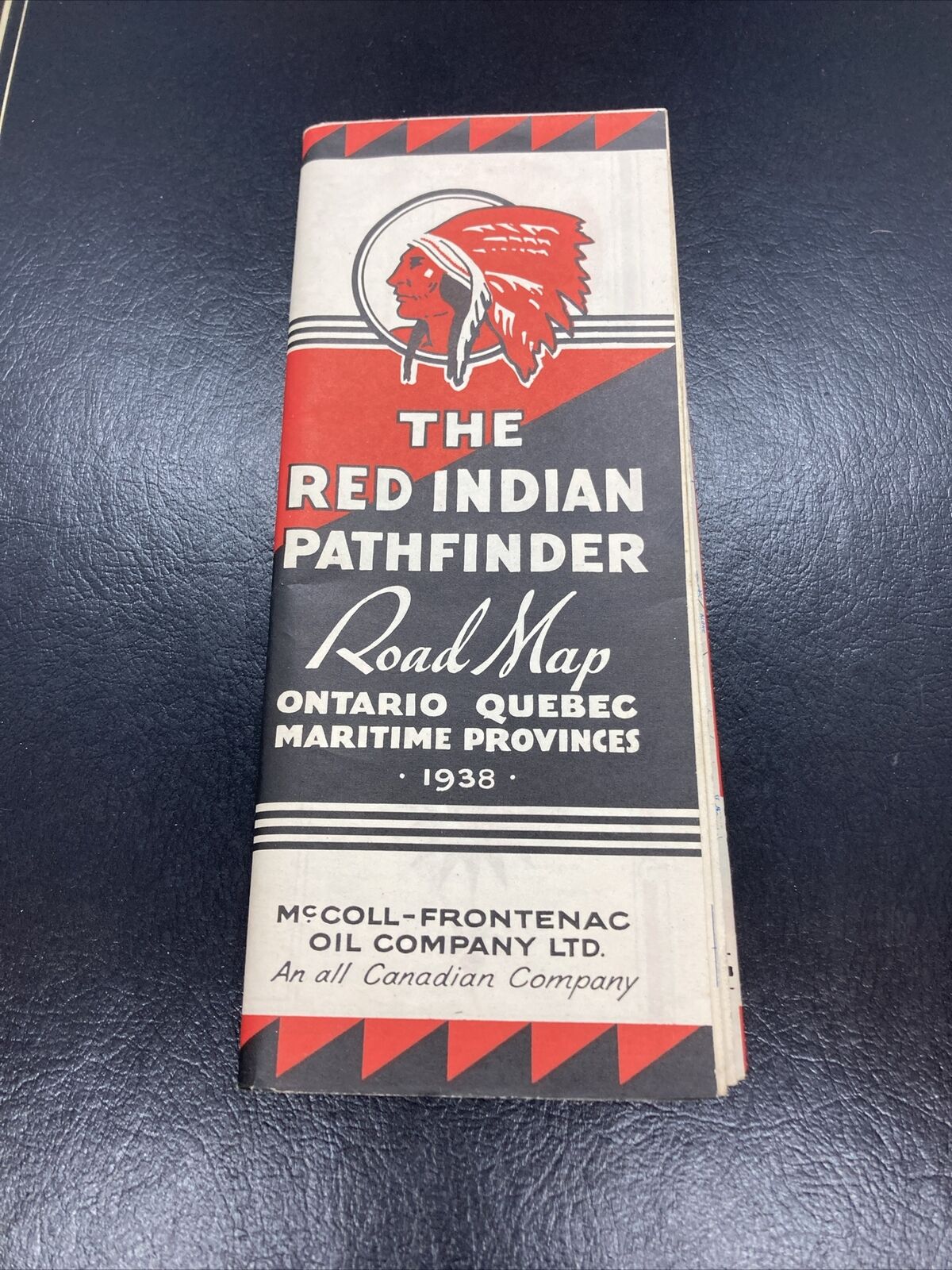 Vtg 1938 Red Indian Pathfinder Road Map Ontario Quebec Maritime McColl Frontenac