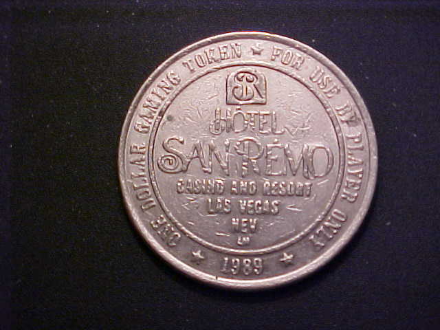1989 San Remo Hotel & Casino Las Vegas $1 Gaming Token -d7900xtc