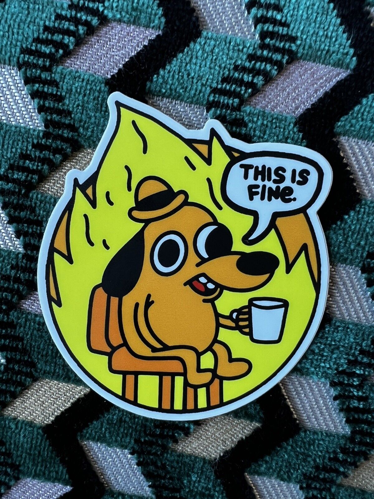 🔥This is Fine Vinyl Sticker 🔥Limited Run Diecut Laptop Fire Dog Meme Round