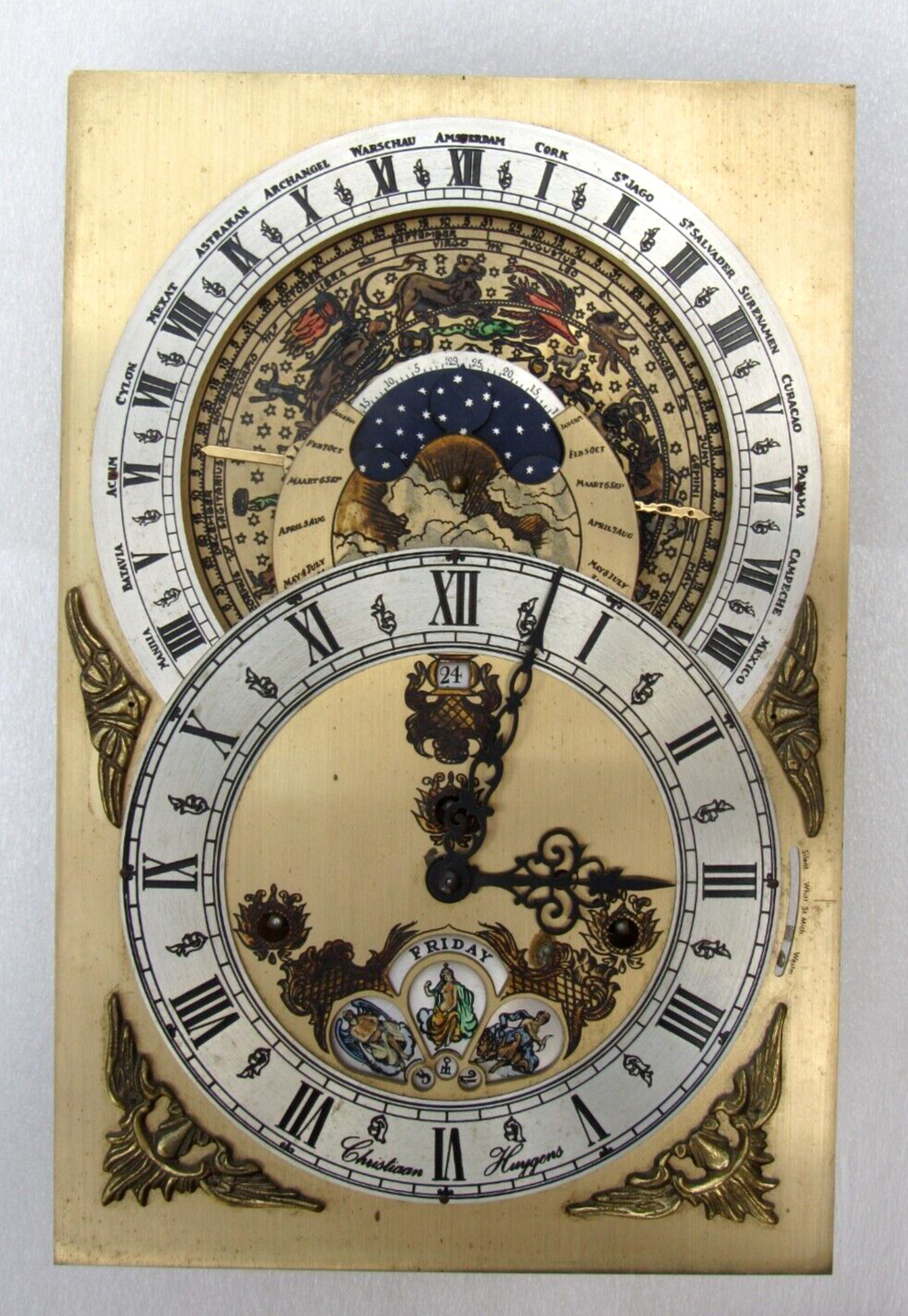 CHRISTIAAN HUYGENS Calendar Triple Chimes Planetarium Bracket Clock Movement
