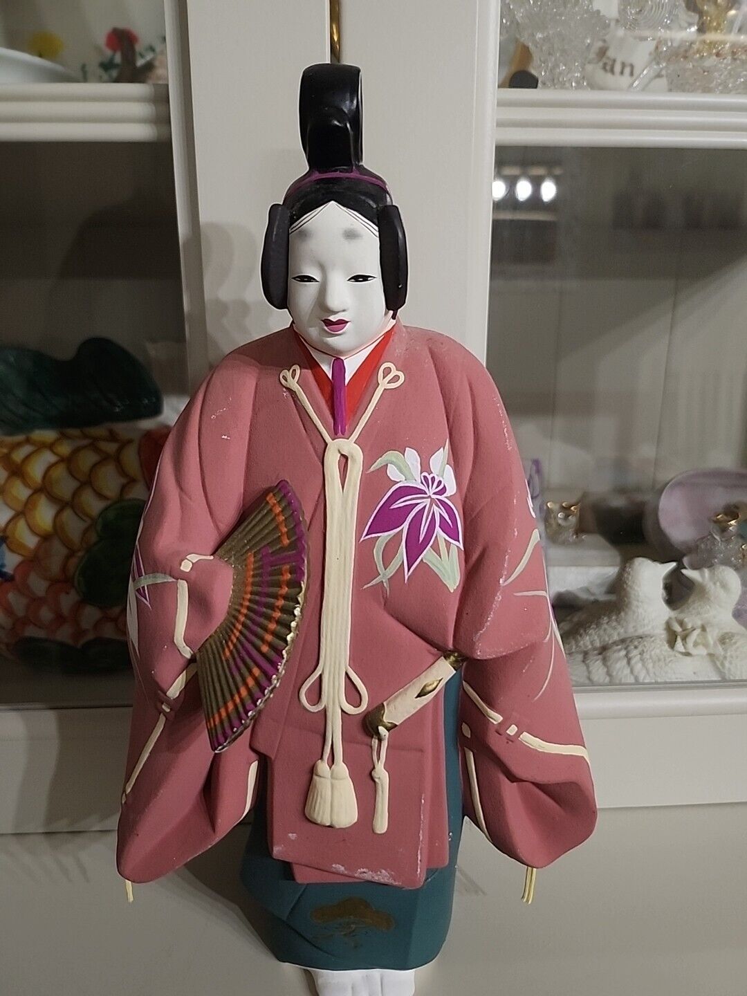 Vintage Kakitsubata Japanese Hakata Doll Noh Theatre Chalk Ceramic Folk Craft 