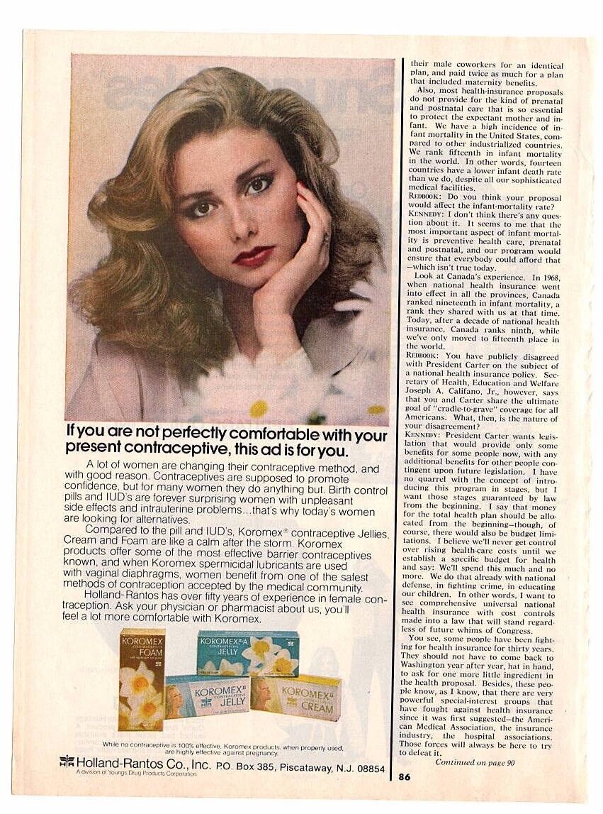 vintage 1970s magazine ad Koromex® Contraception jellies creams feminine health