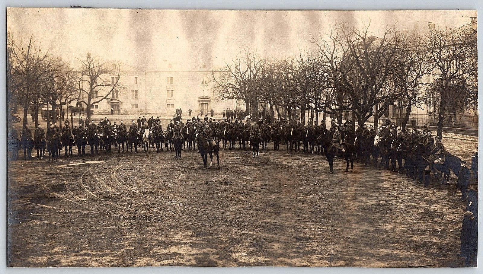 Original Old Vintage Outdoor Genuine Real Photo WW1 Military Soldiers Men Horses