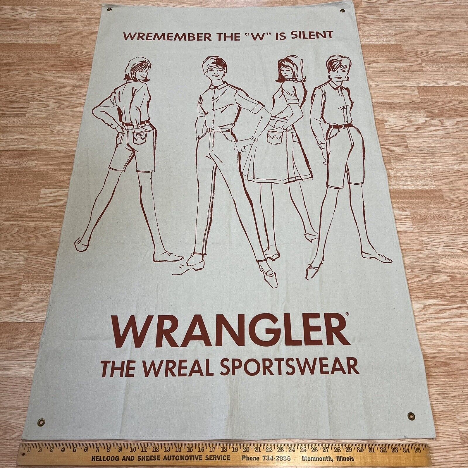 VTG 70s NOS Wrangler Jeans Wreal Sportswear Canvas Advertising Sign 59x37