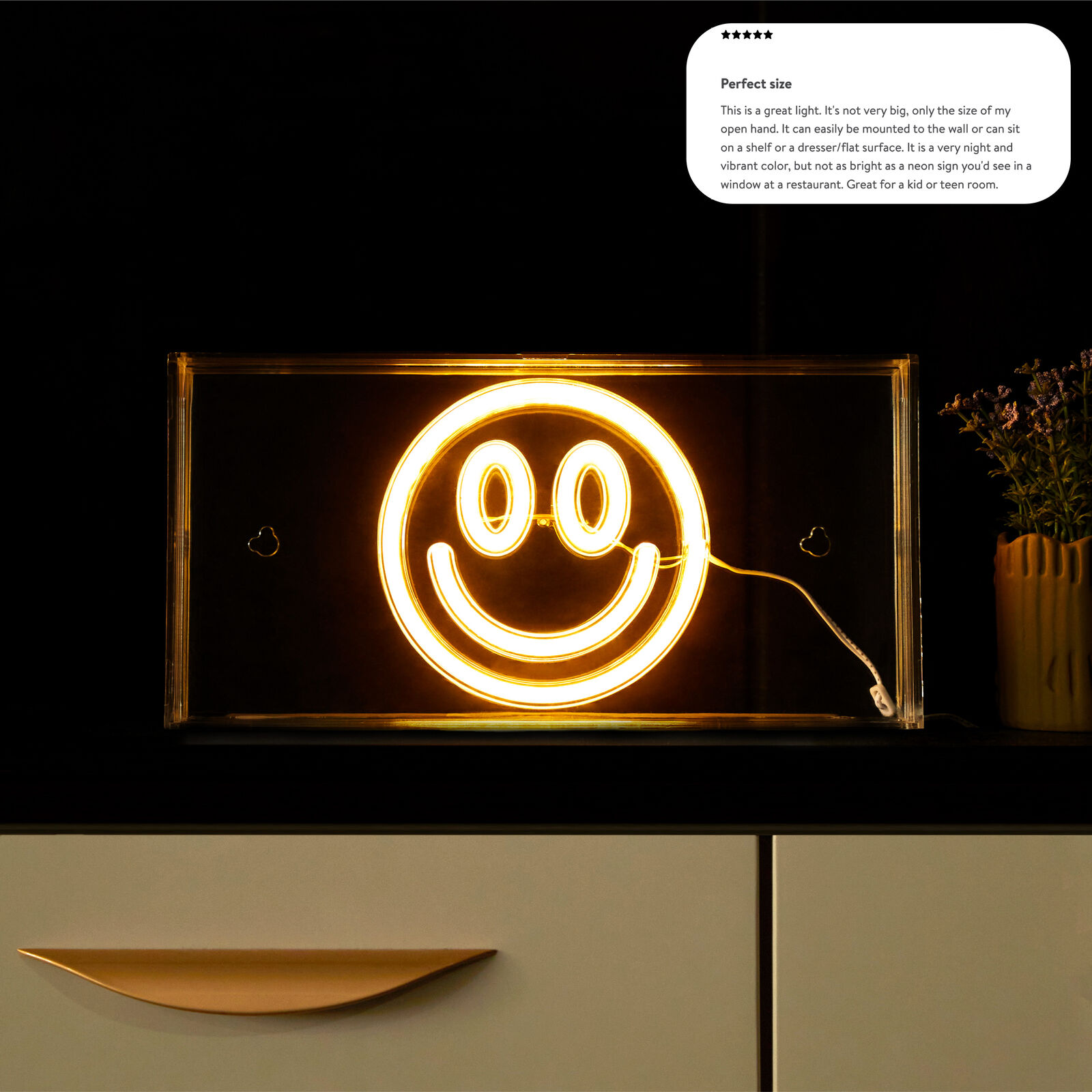 Urban Shop LED Neon Smiley Face Light-up Clear Acrylic Box Yellow