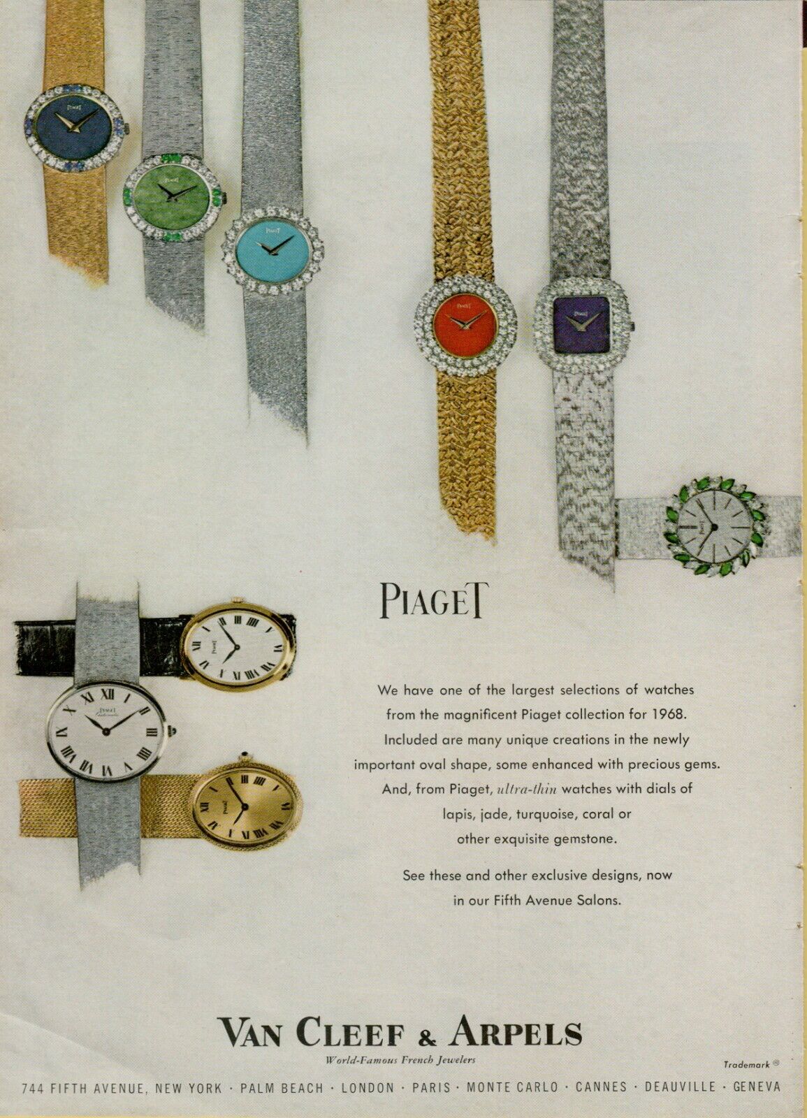 1967 Piaget Ultra Thin Women\'s Watch Gemstones Multi Color Vintage Print Ad