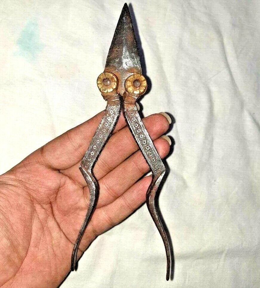 1850's Old Vintage Mughal Antique Iron Engraved Unique Nut Cutter Cum Dagger