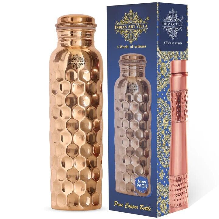 Indian Art Villa Pure Copper Diamond Design Water Bottle, Health Benefits,