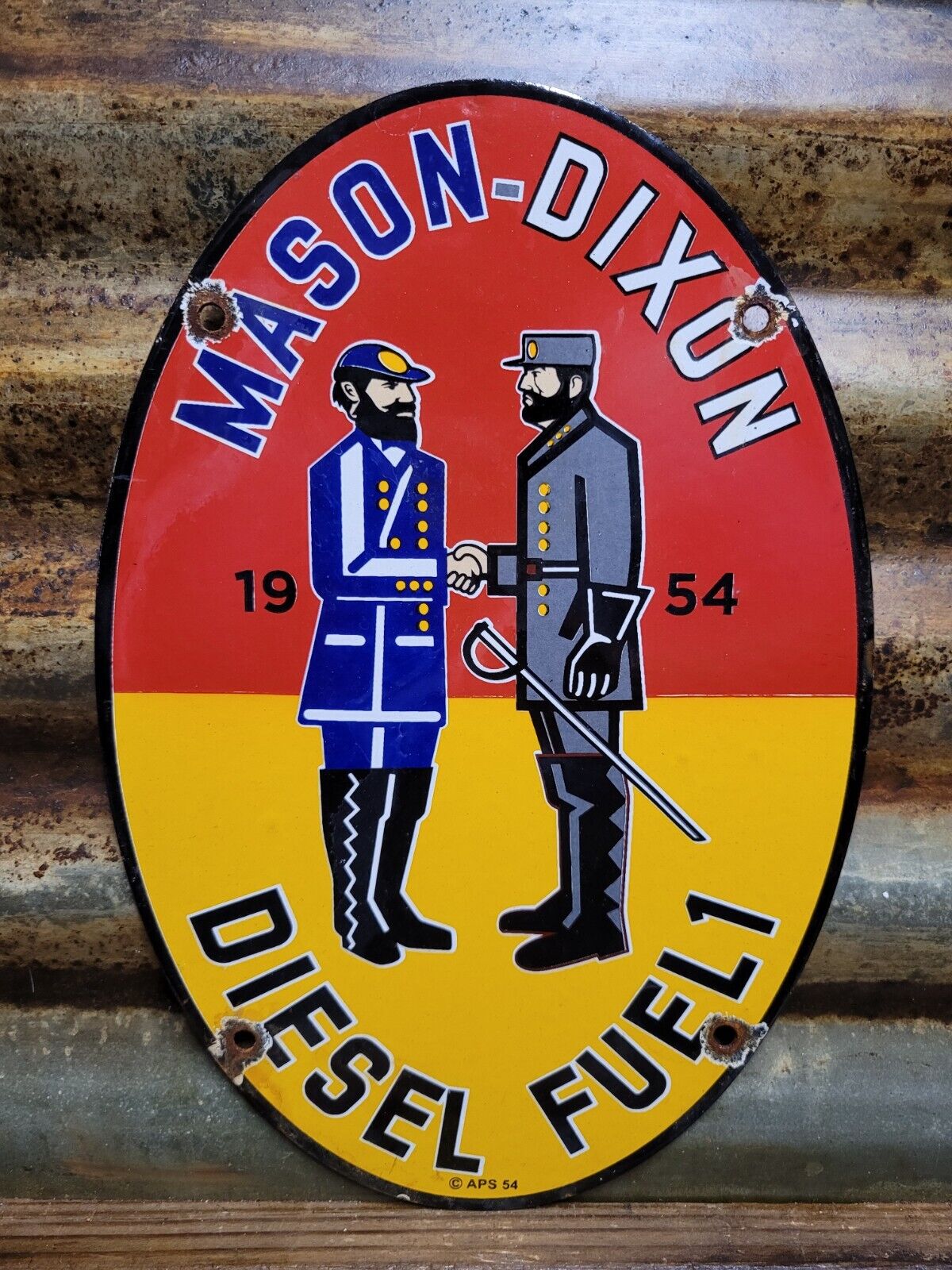 VINTAGE MASON DIXON PORCELAIN SIGN 1954 DIESEL FUEL GAS STATION SERVICE GARAGE