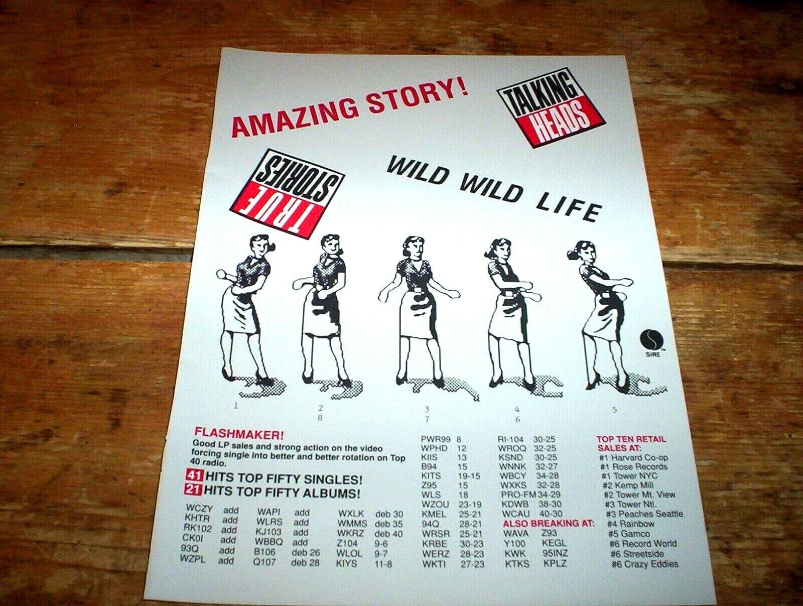 TALKING HEADS 1986 U.S. industry magazine Ad ( TRUE STORIES ) wild wild life NM-