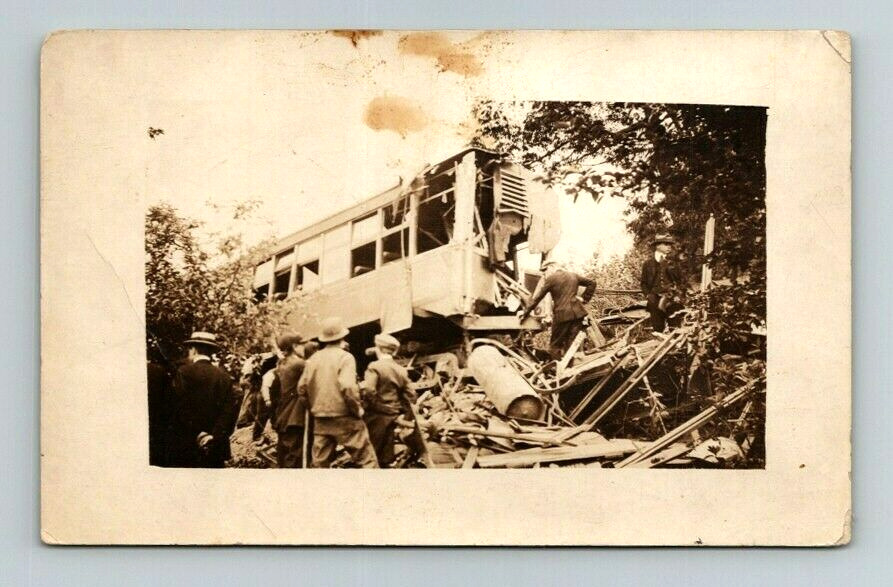 RPPC Postcard Train Railroad Wreck - Unknown location c1920's