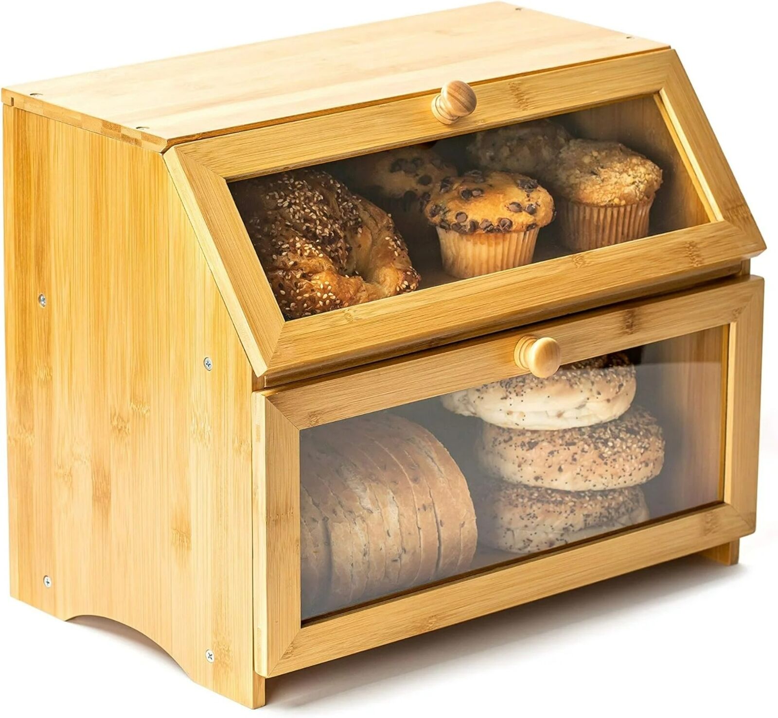 Double Layer Bread Box for Kitchen Countertop with Large Airtight Bread Storage